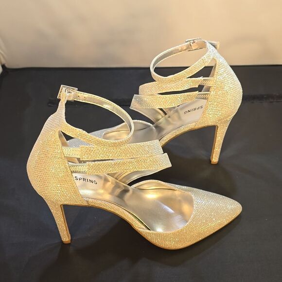 CALL IT SPRING  SILVER GLITTER HIGH HEEL POINTED TOE ANKLE STRAP PUMP - Picture 9 of 15